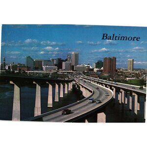 Baltimore Downtown Skyline I395 Expressway View Vintage Postcard